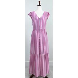 Stitch Fix Market & Spruce MEDIUM Flutter Sleeve Pink Stripe Rafa Maxi Dress NWT